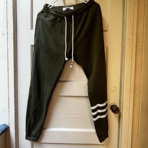 Sol Angeles Mens Waves Sweatpants S Green Cotton Drawstring Athleisure Walking